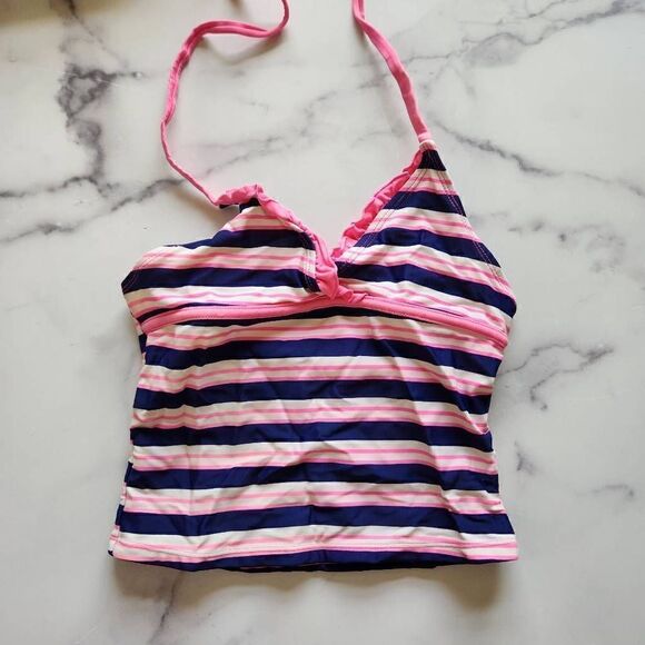 No Brand Other - Size 8 girls halter top swimsuit bathing shirt striped pink blue